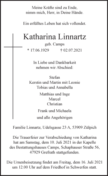 Anzeige von Katharina Linnartz von  Blickpunkt Euskirchen 