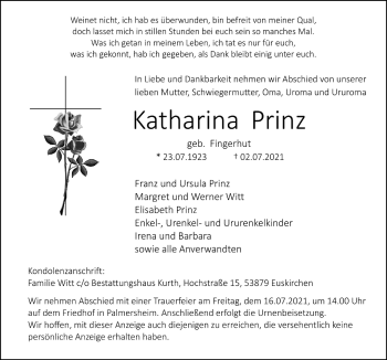 Anzeige von Katharina Prinz von  Blickpunkt Euskirchen 