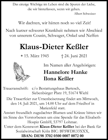Anzeige von Klaus-Dieter Keßler von Kölner Stadt-Anzeiger / Kölnische Rundschau / Express