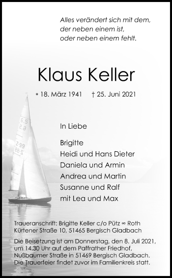 Anzeige von Klaus Keller von Kölner Stadt-Anzeiger / Kölnische Rundschau / Express