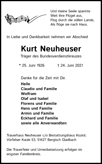 Anzeige von Kurt Neuheuser von Kölner Stadt-Anzeiger / Kölnische Rundschau / Express