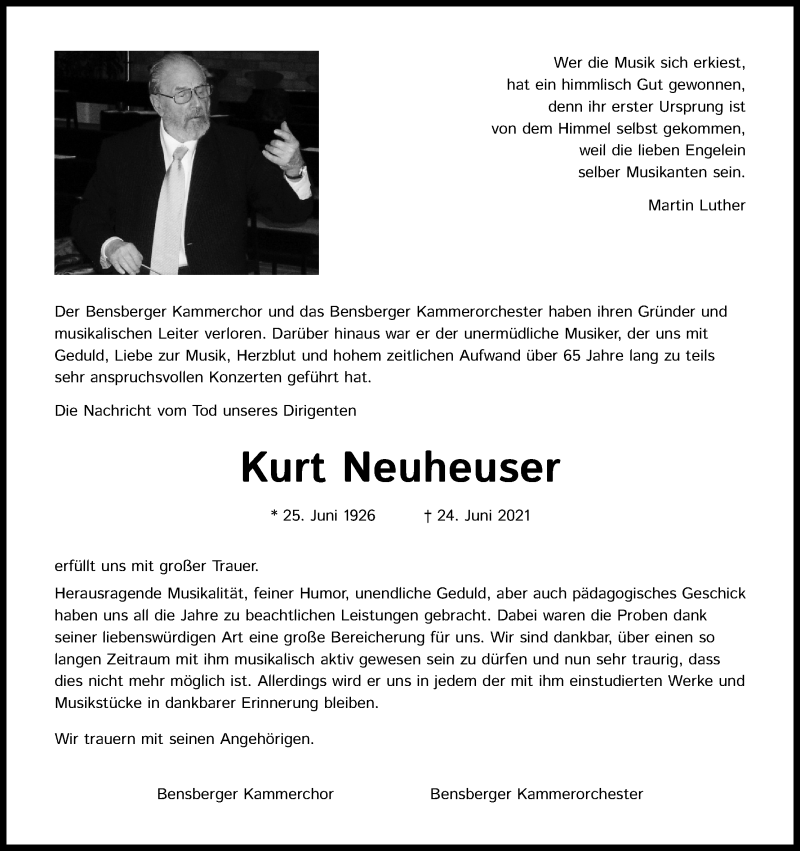  Traueranzeige für Kurt Neuheuser vom 03.07.2021 aus Kölner Stadt-Anzeiger / Kölnische Rundschau / Express