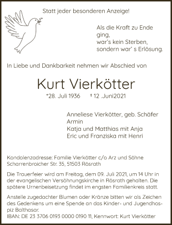 Anzeige von Kurt Vierkötter von  Bergisches Handelsblatt 