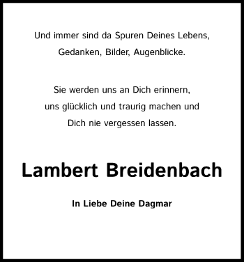 Anzeige von Lambert Breidenbach von Kölner Stadt-Anzeiger / Kölnische Rundschau / Express