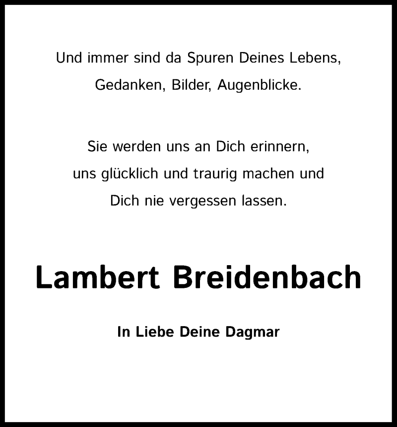  Traueranzeige für Lambert Breidenbach vom 03.07.2021 aus Kölner Stadt-Anzeiger / Kölnische Rundschau / Express