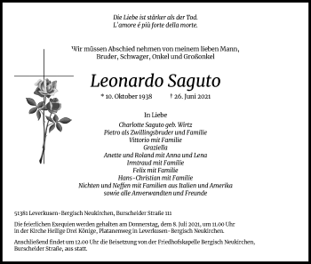 Anzeige von Leonardo Saguto von Kölner Stadt-Anzeiger / Kölnische Rundschau / Express