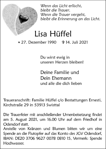 Anzeige von Lisa Hüffel von  Schaufenster/Blickpunkt 