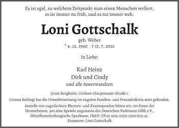 Anzeige von Loni Gottschalk von  Schlossbote/Werbekurier 