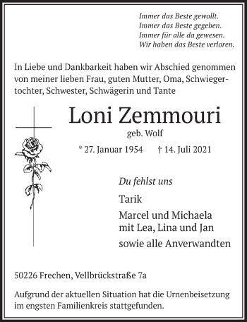 Anzeige von Loni Zemmouri von  Wochenende 