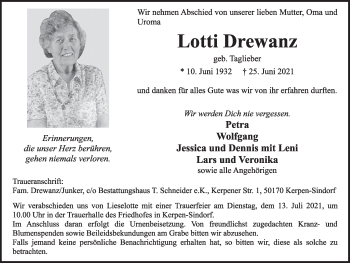 Anzeige von Lotti Drewanz von  Werbepost 