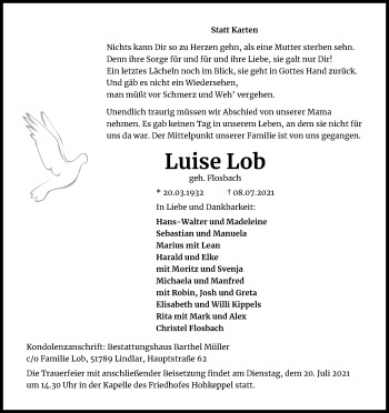 Anzeige von Luise Lob von Kölner Stadt-Anzeiger / Kölnische Rundschau / Express