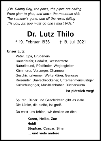 Anzeige von Lutz Thilo von Kölner Stadt-Anzeiger / Kölnische Rundschau / Express
