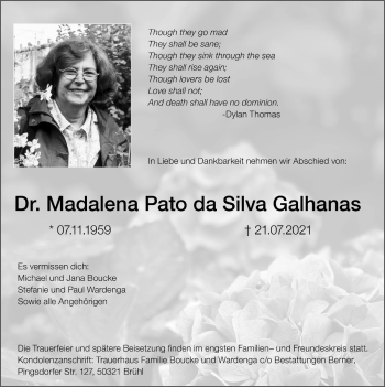 Anzeige von Madalena Pato da Silva Galhanas von  Schlossbote/Werbekurier  Werbepost 