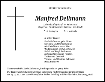 Anzeige von Manfred Dellmann von Kölner Stadt-Anzeiger / Kölnische Rundschau / Express