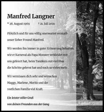 Anzeige von Manfred Langner von Kölner Stadt-Anzeiger / Kölnische Rundschau / Express