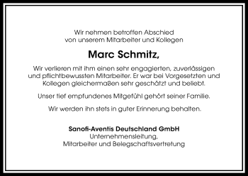 Anzeige von Marc Schmitz von Kölner Stadt-Anzeiger / Kölnische Rundschau / Express