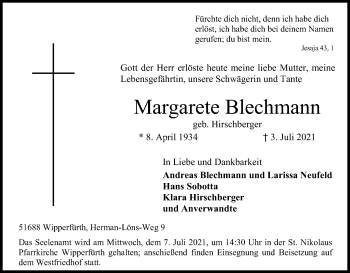 Anzeige von Margarete Blechmann von Kölner Stadt-Anzeiger / Kölnische Rundschau / Express