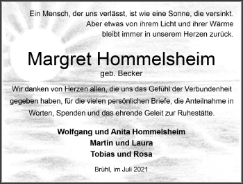 Anzeige von Margret Hommelsheim von  Schlossbote/Werbekurier 