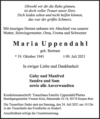 Anzeige von Maria Uppendahl von  Werbepost 
