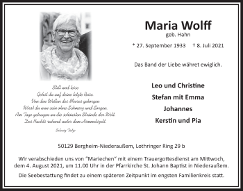 Anzeige von Maria Wolff von  Werbepost 