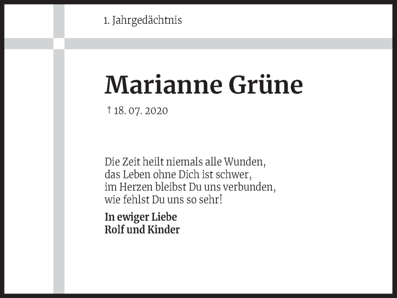  Traueranzeige für Marianne Grüne vom 17.07.2021 aus Kölner Stadt-Anzeiger / Kölnische Rundschau / Express