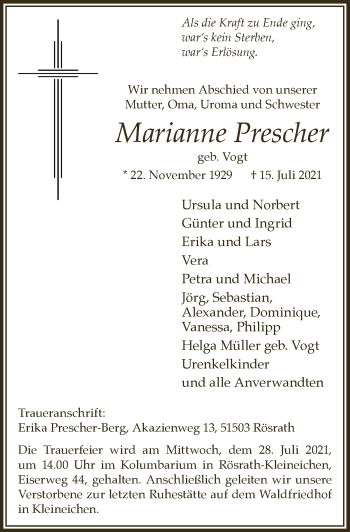 Anzeige von Marianne Prescher von  Bergisches Handelsblatt 