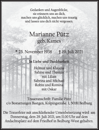 Anzeige von Marianne Pütz von  Werbepost 