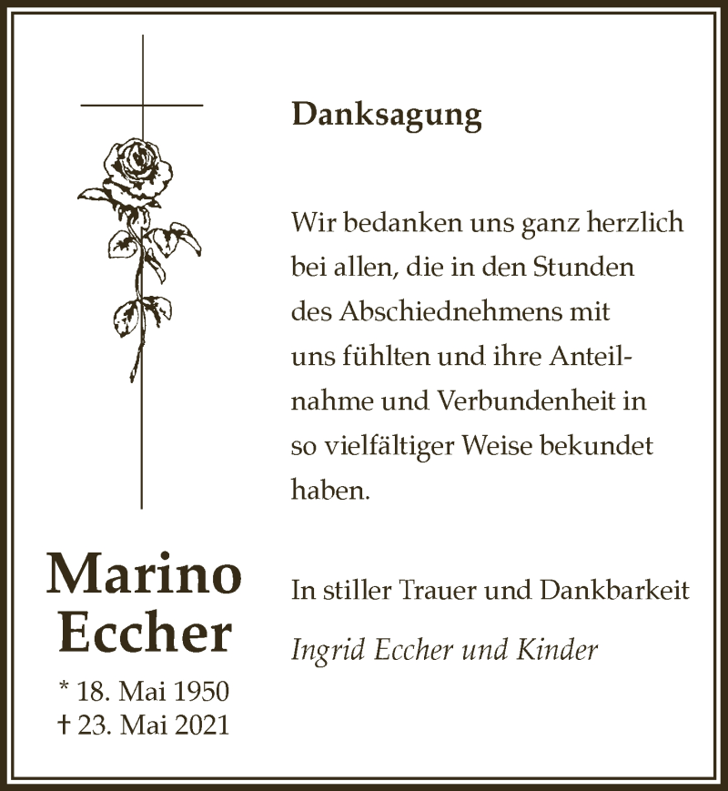  Traueranzeige für Marino Eccher vom 09.07.2021 aus  Anzeigen Echo 