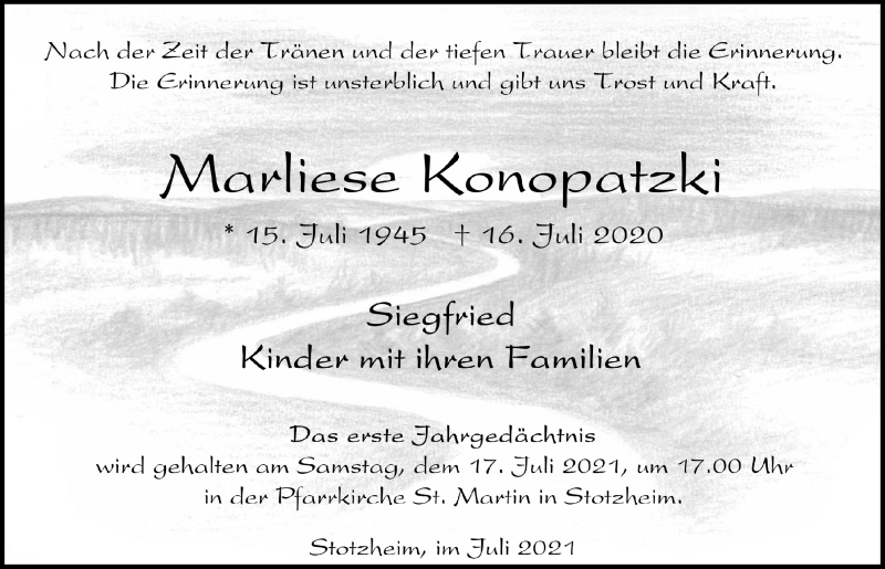  Traueranzeige für Marliese Konopatzki vom 10.07.2021 aus  Blickpunkt Euskirchen 