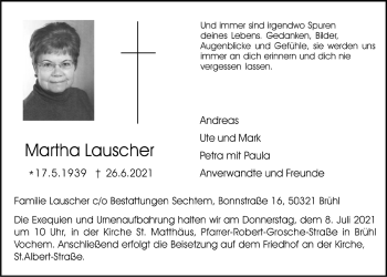 Anzeige von Martha Lauscher von  Schlossbote/Werbekurier 