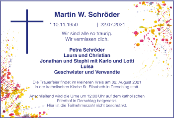 Anzeige von Martin W. Schröder von  Anzeigen Echo 