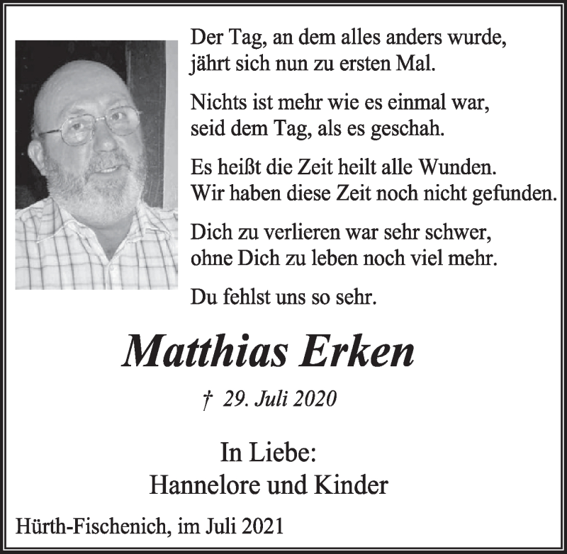  Traueranzeige für Matthias Erken vom 23.07.2021 aus  Wochenende 