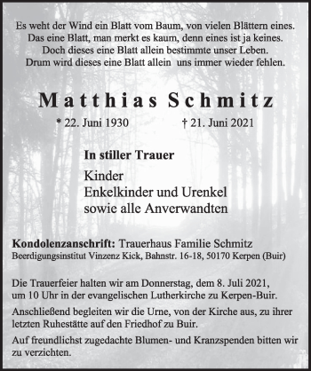 Anzeige von Matthias Schmitz von  Werbepost 