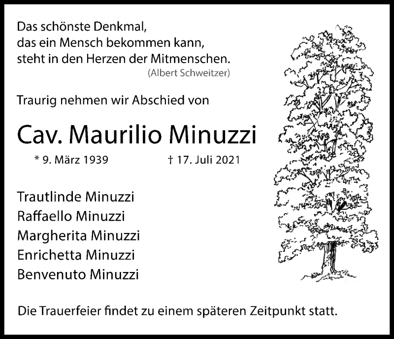  Traueranzeige für Maurilio Minuzzi vom 24.07.2021 aus Kölner Stadt-Anzeiger / Kölnische Rundschau / Express