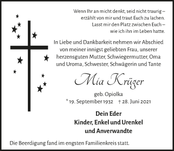 Anzeige von Mia Krüger von  Lokalanzeiger 