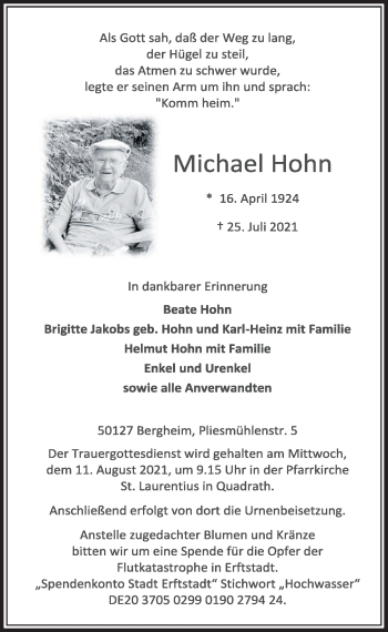 Anzeige von Michael Hohn von  Wochenende  Werbepost 