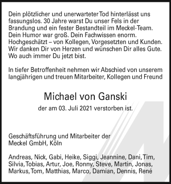 Anzeige von Michael von Ganski von Kölner Stadt-Anzeiger / Kölnische Rundschau / Express