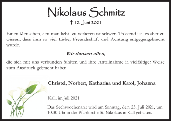 Anzeige von Nikolaus Schmitz von Kölner Stadt-Anzeiger / Kölnische Rundschau / Express