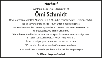 Anzeige von Ömi Schmidt von  Anzeigen Echo 