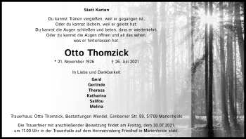 Anzeige von Otto Thomzick von Kölner Stadt-Anzeiger / Kölnische Rundschau / Express