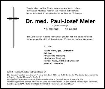Anzeige von Paul-Josef Meier von Kölner Stadt-Anzeiger / Kölnische Rundschau / Express