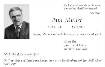 Anzeige von Paul Müller von  Schlossbote/Werbekurier 
