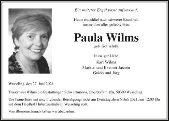 Anzeige von Paula Wilms von  Schlossbote/Werbekurier 