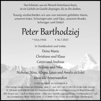 Anzeige von Peter Barthodziej von  Lokalanzeiger 