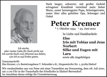 Anzeige von Peter Kremer von  Werbepost 