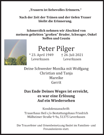 Anzeige von Peter Pilger von Kölner Stadt-Anzeiger / Kölnische Rundschau / Express