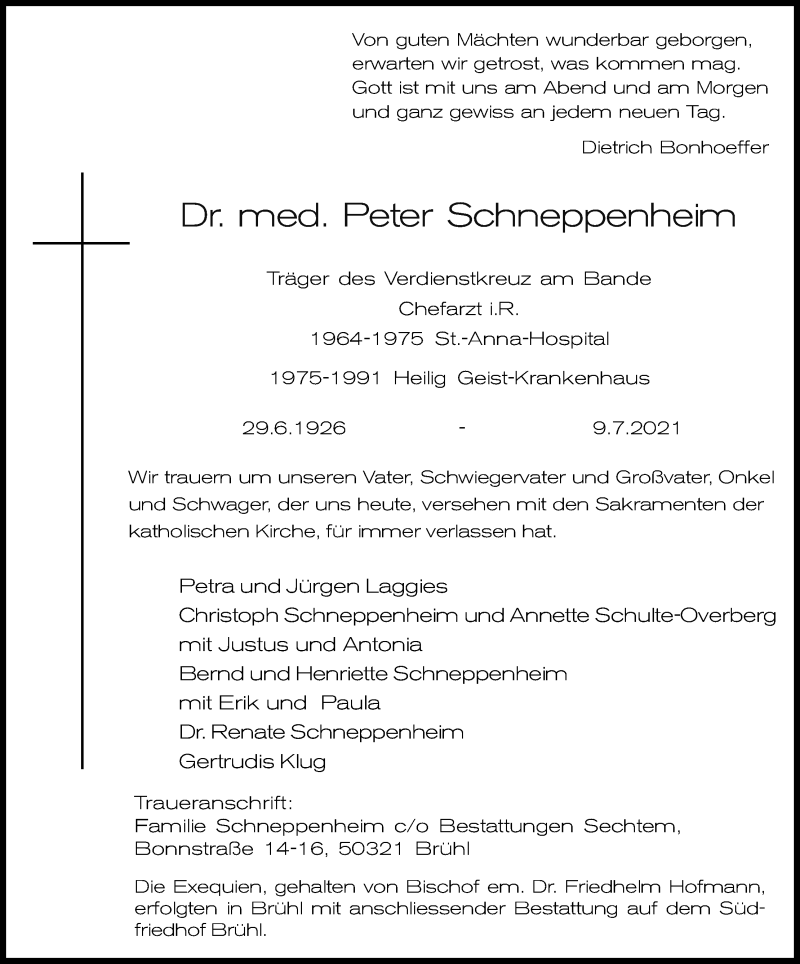  Traueranzeige für Peter Schneppenheim vom 24.07.2021 aus Kölner Stadt-Anzeiger / Kölnische Rundschau / Express