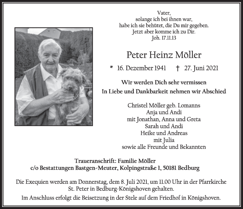  Traueranzeige für Peter Heinz Möller vom 02.07.2021 aus  Werbepost 