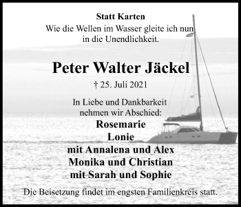 Anzeige von Peter Walter Jäckel von Kölner Stadt-Anzeiger / Kölnische Rundschau / Express
