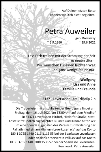 Anzeige von Petra Auweiler von Kölner Stadt-Anzeiger / Kölnische Rundschau / Express